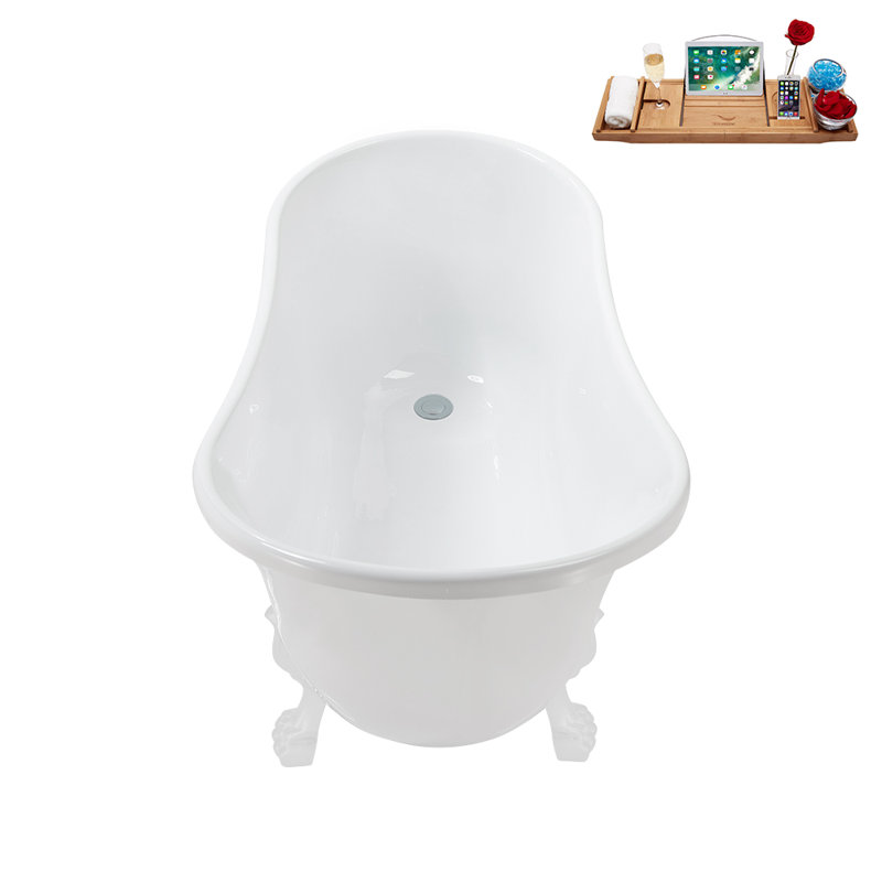51.2'' x 25.6'' Soaking Acrylic Bathtub, Glossy White, Polished Chrome