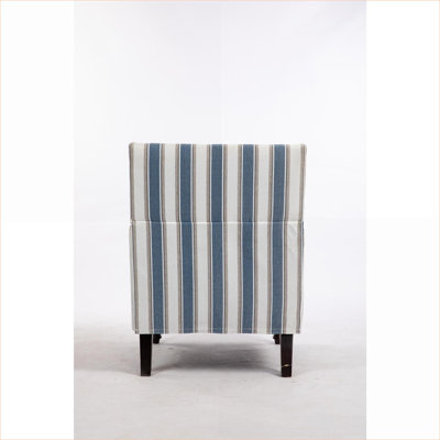 Vintage Upholstered Accent Chair, Sky Blue Off-White Striped Linen Armchair with Nailhead Trim, Single Seating for Adults for Living Room