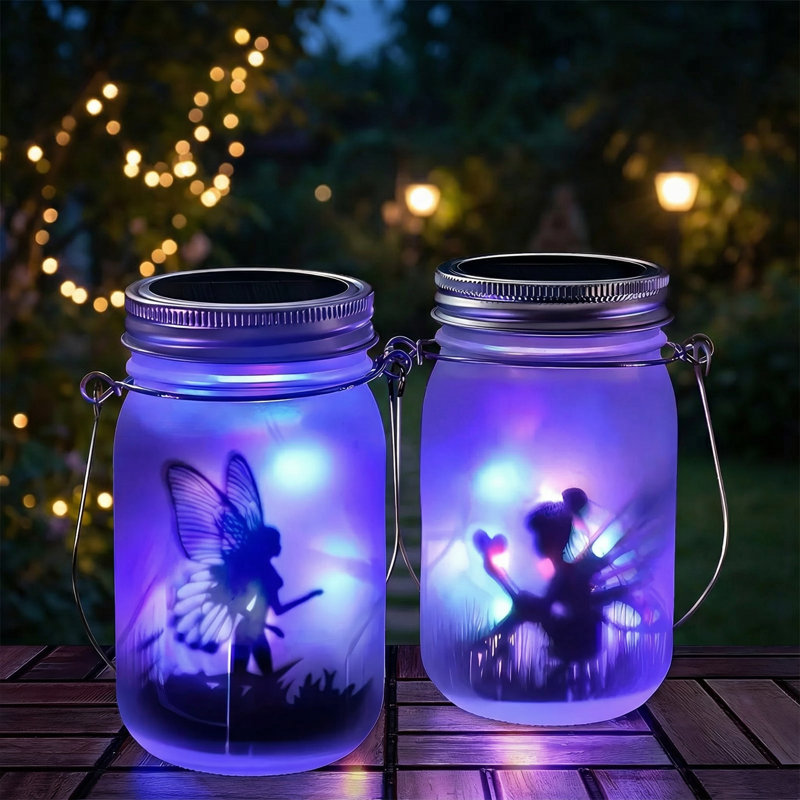 Lanterne solaire féerique pour décorations de jardin - Bouteille en verre Mason