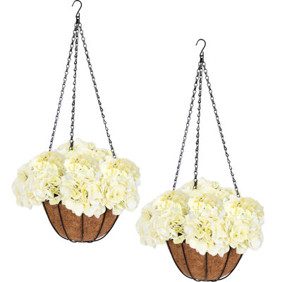 Artificial Hydrangea Hanging Basket, Available in 7 Vibrant Colors, Faux Flower Arrangements with Metal Frame & Coconut Liner, Decorative Hanging Planters for Indoor/Outdoor, Spring/Summer Porch, Patio, and Home Decor