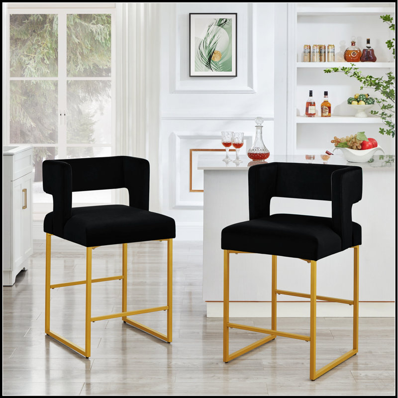 Tabourets de bar à hauteur de comptoir de style moderne avec dossier ouvert carré unique, velours doux et structure en fer durable pour plus de confort et de style