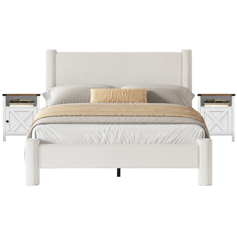 Ensemble de chambre à coucher avec lit 3 pièces Boucle, Double, Blanc