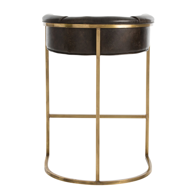 Calvin Upholstered Bar Stool, Gold, Dark Brown, Counter Stool (25" Seat Height)