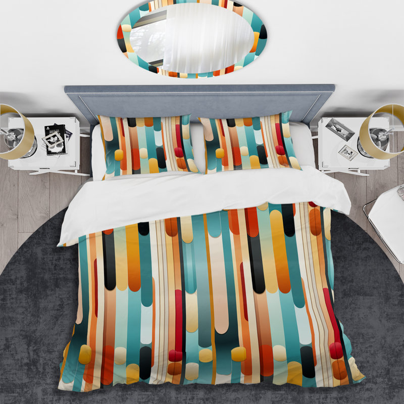 Amont Midcentury Modern Geometrics - Ensemble de housse de couette Midcentury - Microfibre de polyester