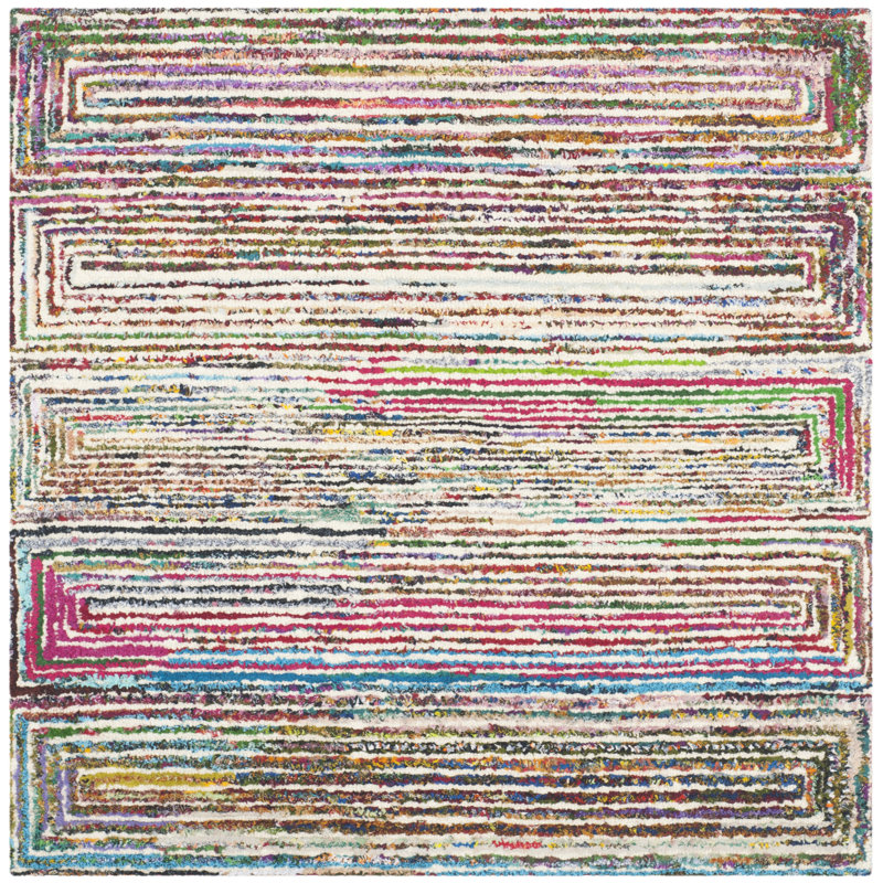 Nantucket Hand Tufted Wool/Cotton Geometric Rug in Brown/Pink/Blue, Square 4'