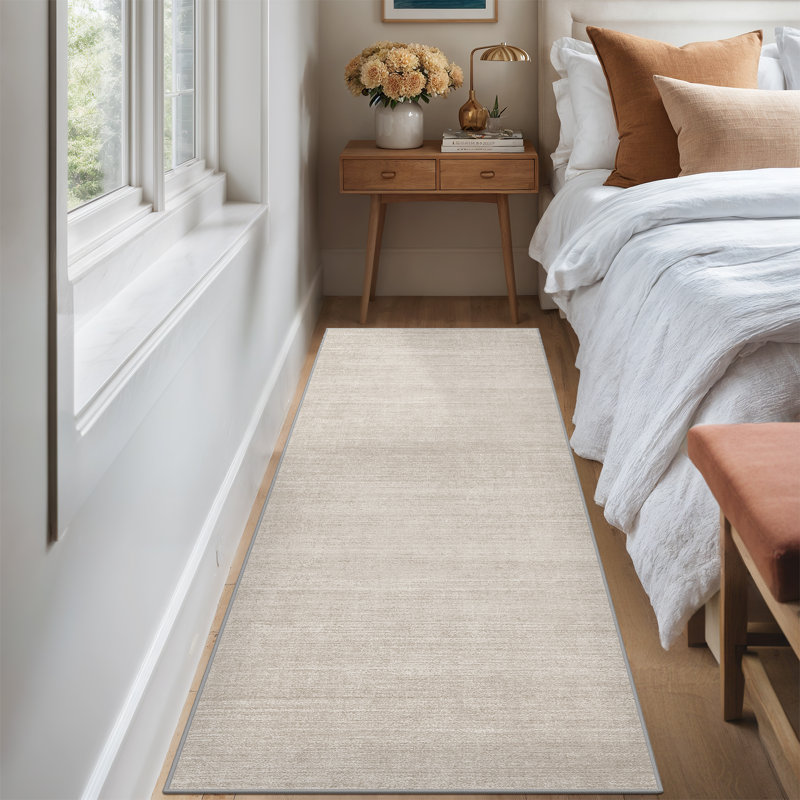 Tapis lavable à rayures rétro antidérapant (beige), Tapis de couloir 2 pi x 6 pi, Beige
