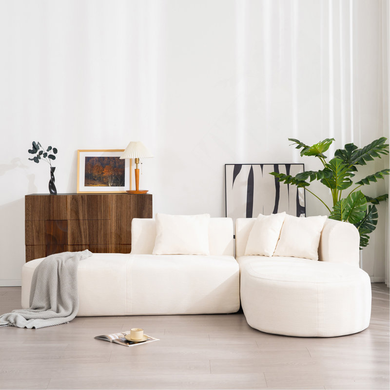 Versatile Curved Sofa For Various Rooms, Enhancing Relaxation And Conversation, Beige Polyester