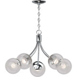 5-Light Indoor Chrome Hanging Chandelier With Clear Glass Globe Shades