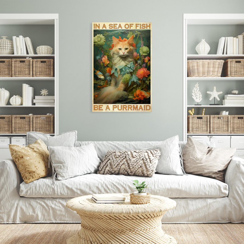 " In A Sea Of Fish Be A Purrmaid 1 ", H 20 po x l 16 po x P 1,25 po