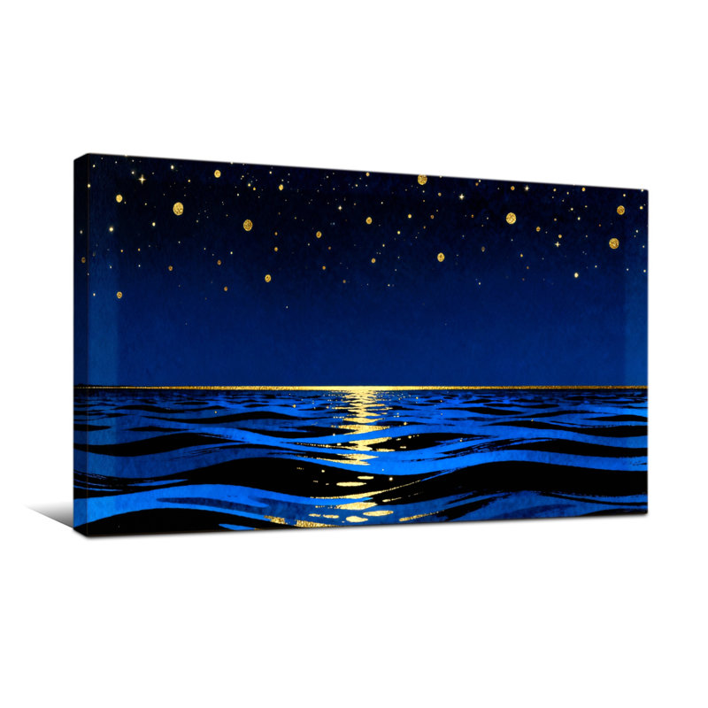 Motif nautique et plage de nuit étoilée, H 24 po x l 48 po