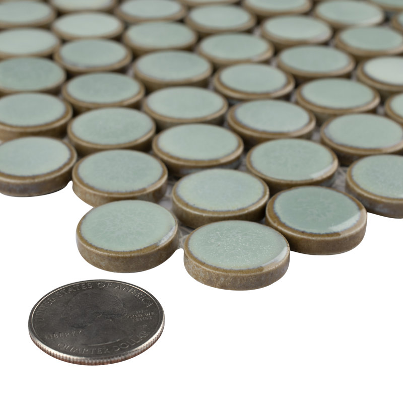 Hudson Penny Round 11-7/8 " x 12-5/8 " Porcelain Mosaic Floor & Wall Tile, Mint Green
