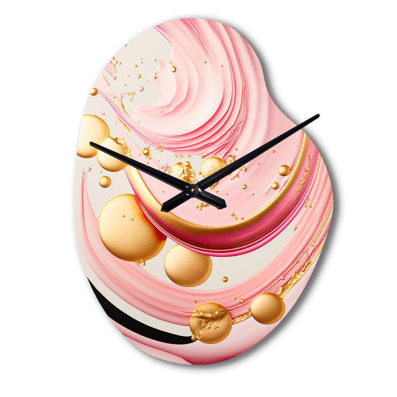 Pink And Gold Abstract Circles II - Pear Shape Unique Abstract Spirals Wall Clock, Large