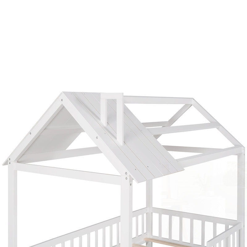 Lit simple en bois avec clôture, Blanc