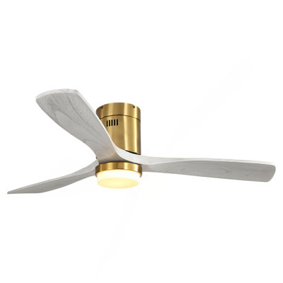 Ventilateur de plafond décoratif 52 pouces avec lumière DEL à intensité variable, télécommande 6 vitesses, 3 pales en bois massif, moteur à courant continu réversible pour le salon