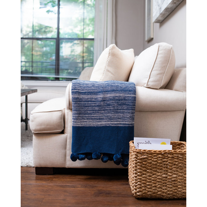 Knitted Throw Blanket, Navy