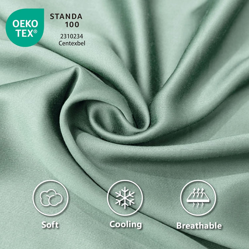 100% Rayon from Bamboo Sheet Set, 16" Deep Pocket Cooling Silky Soft Bed Sheets, Green, King Sheet Set with 2 Pillowcases