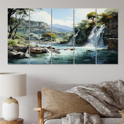 Cascade du Vietnam - Cascade d'argent I - Décoration murale paysages - 5 panneaux égaux