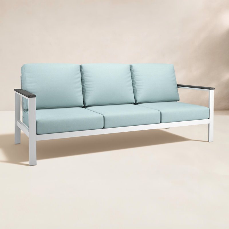 Townsend Metal Outdoor Sofa With Sunbrella Cushion, Gray, Bliss Dew
