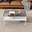 Table basse rectangulaire avec plateau en verre trempé gris et pieds blancs, table moderne pour le salon-1226171680