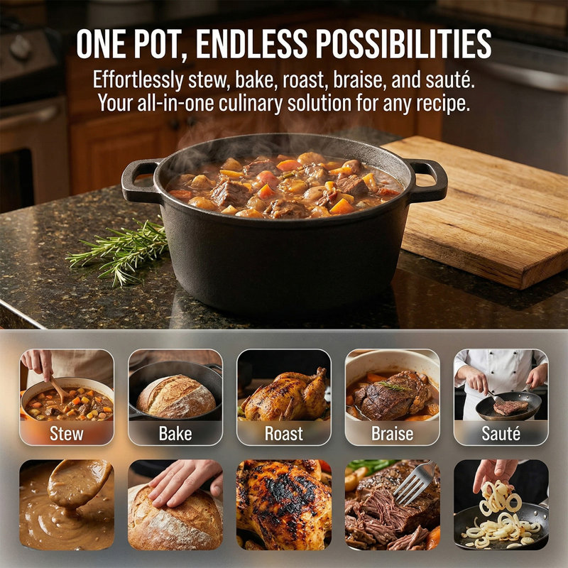 5L Non-Stick Cast Iron Dutch Oven Pot
