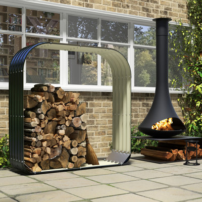 Dark Gray Firewood Rack, 57"X17"X57". Made Of Galvanized Steel For Longevity. Allows Air Passage Dry Logs. Safe With Rubberized Edge. Assembly Gloves Included Shed In Gray, 56.9" W X 16.47" D H.