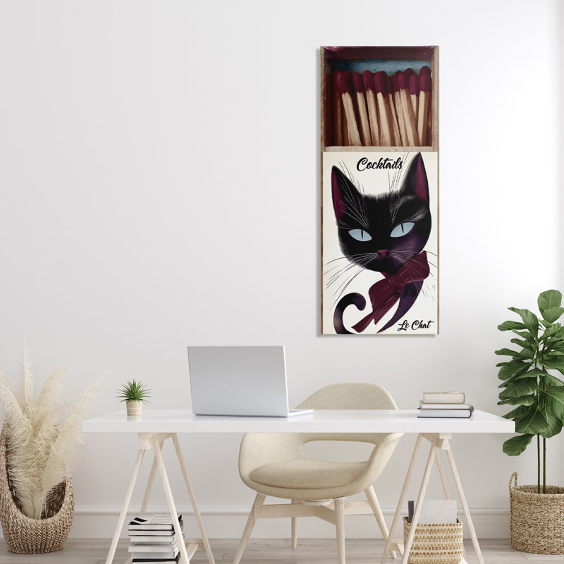 Toile d'allumettes rétro avec chat, design par Annabelle Hall, 48" H x 20" W