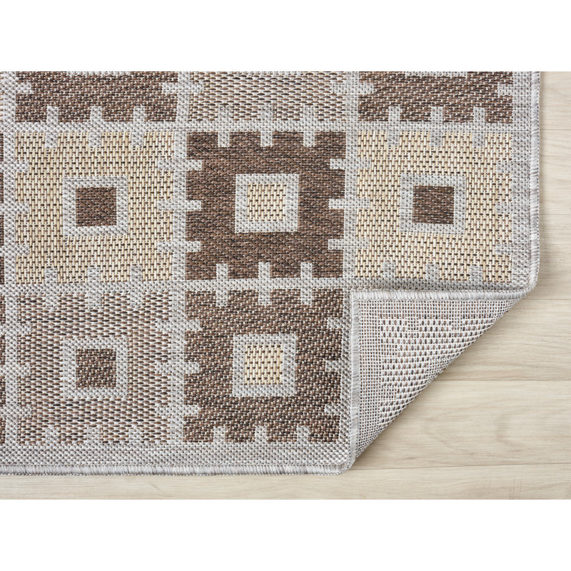 Tapis intérieur / extérieur en polypropylène tissé à la machine Toniana, Sable, 7 pi 10 po x 9 pi 10 po