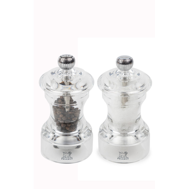 Peugeot Saveurs, Bistro - Pepper & Salt Mill Set, 10cm, Clear, 13cm H x 16cm W x 8.5cm D