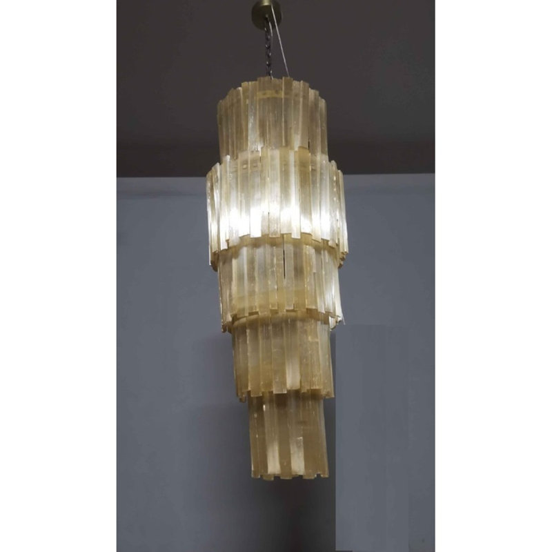 Lustre en sélénite rose du désert IQ2876L, 18 po de largeur x 60 po de hauteur, Naturel, Chrome chrome