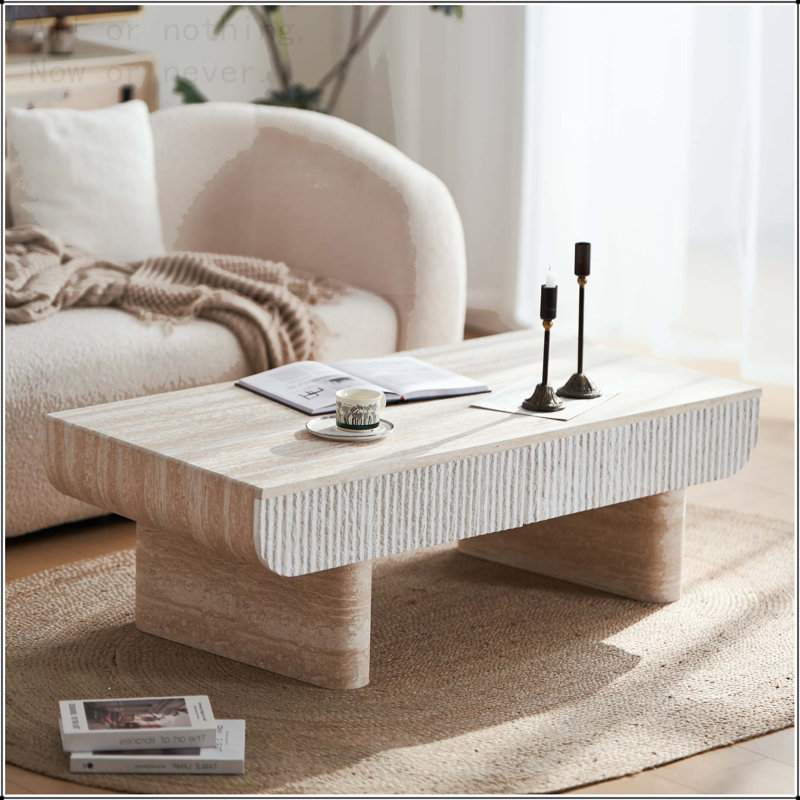 Table basse Mid-Century moderne avec tiroir cannelé, Beige-brun