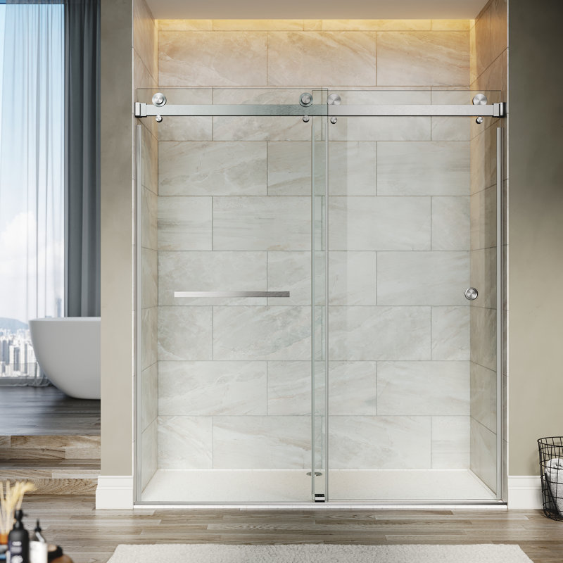 56"-60" W X 72" H Double Sliding Frameless Shower Door, Brushed Nickel