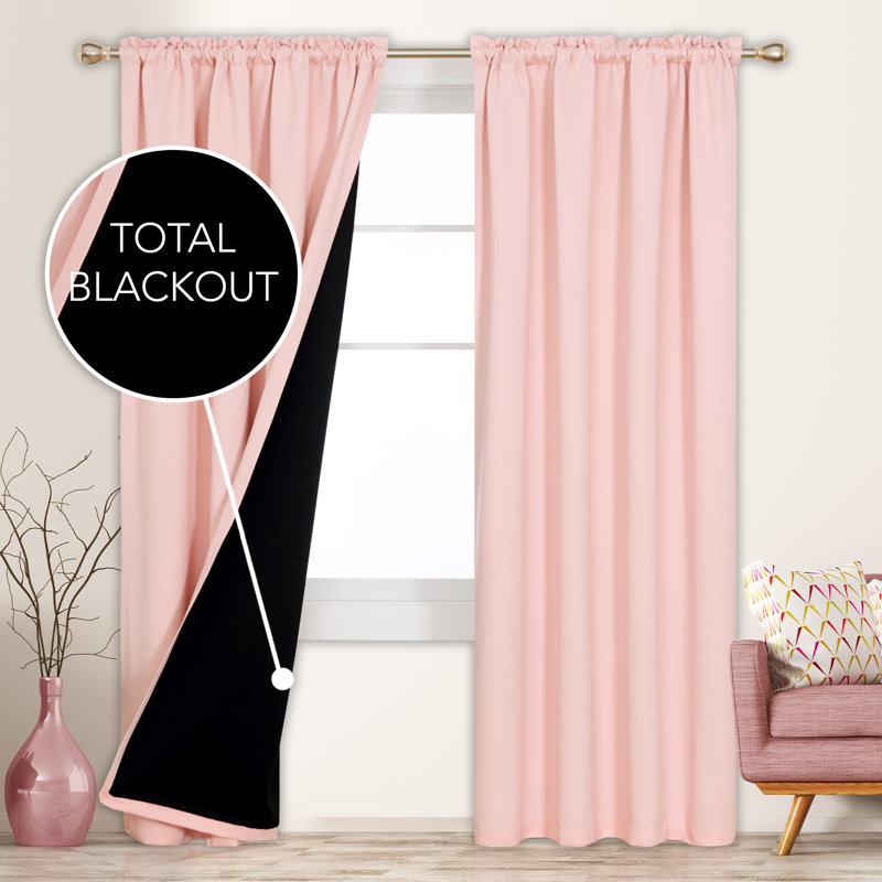 Deconovo 100 Percent Blackout with Liner Rod Pocket Curtain Panel Pair, 52" W x 84" L, Crystal Pink
