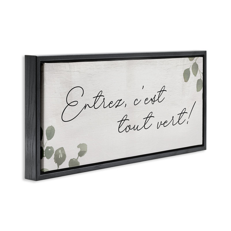  Come In It's Green Phrase Framed Floater Canvas Wall Art by Daphne Polselli, H 11 po x l 25 po, Cadre flottant noir de jais