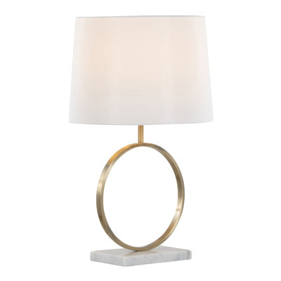 Contemporary Table Lamp, White Marble and Gold Metal with White Shade