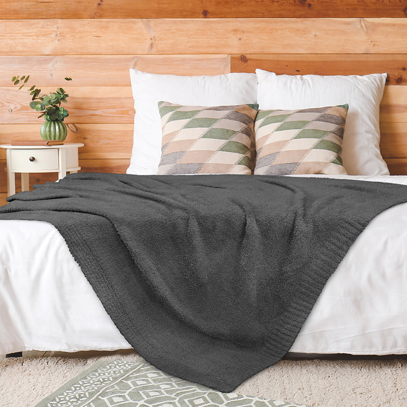 Dark Gray Reversible Fleece Knit Throw Blanket, 50x60 Inches