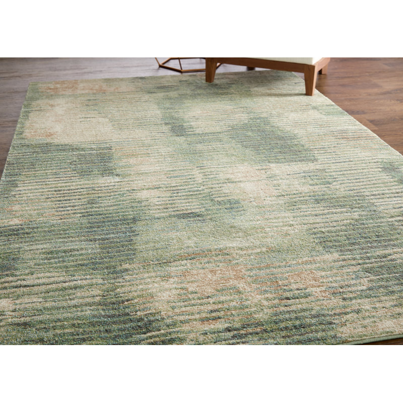 Roy Modern Abstract, Green/Ivory/Brown Area Rug, Rectangle 6'4" x 9'2"