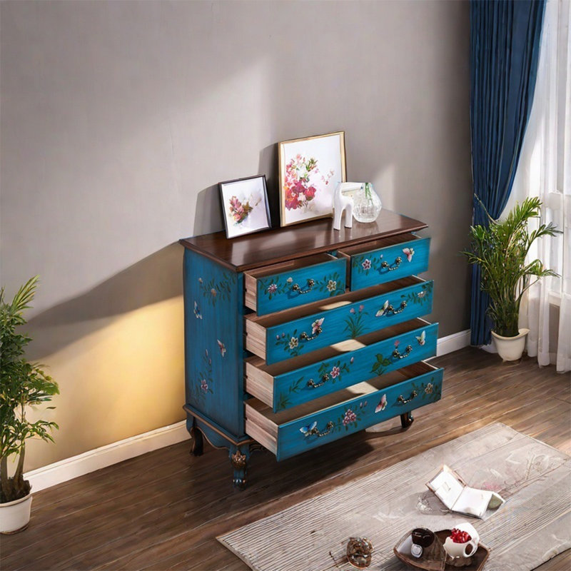 Armoire de rangement à cinq tiroirs avec structure en bois de bouleau