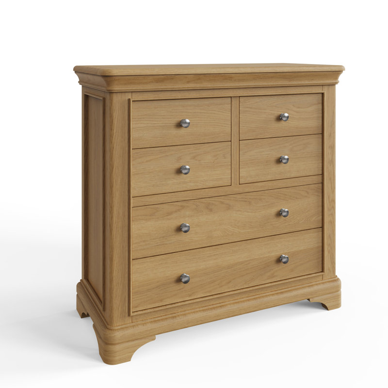 Joulon 6 Drawer Chest of Drawers. 4 + 2 Configuration. Solid Wood. Oak Top. Fully Assembled., Brown