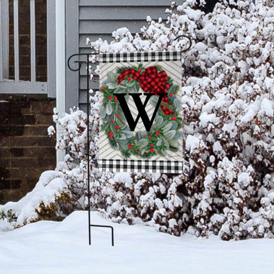 Winter Wreath Monogram Letter W Garden Flag
