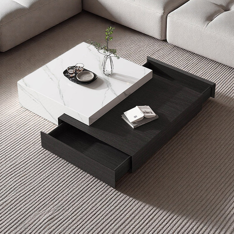 Table basse avec rangement en ardoise et bois Simplicity, 11.81" H x 55.11" L x 31.49" W, Blanc/Noir