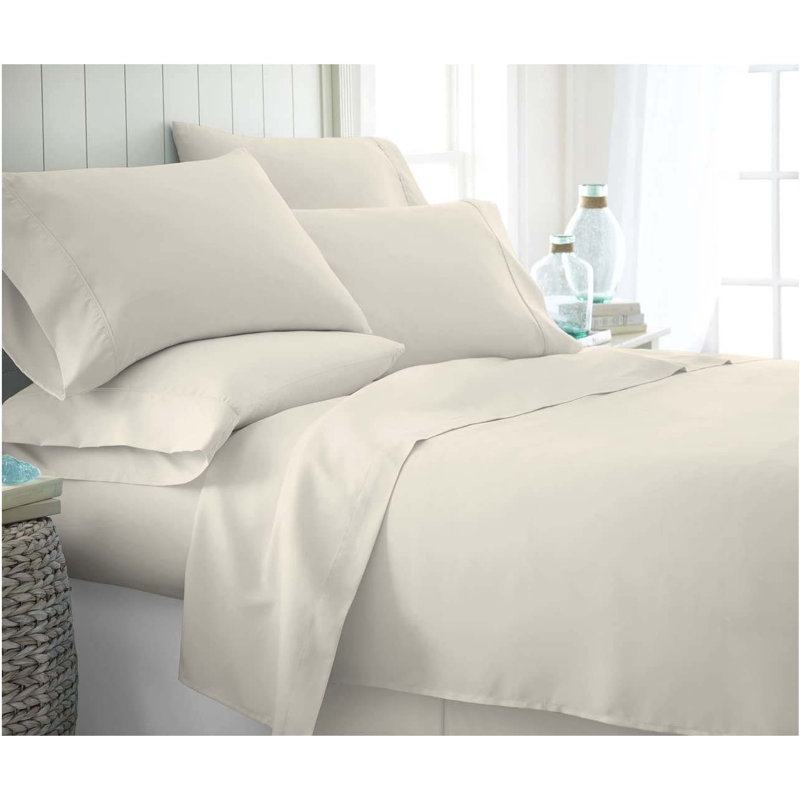  Ensemble de literie douillette en microfibre double 6 pièces 1600 Series, Très grand, Crème