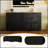 Farmhouse TV Stand with 2 Drawers for TVs Up to 70 Inches, Versatile Wood Grain Sideboard with Adjustable Shelves and Rustic Handles, Mid-Century Buffet Cabinet for Living Room/Bedroom, Black