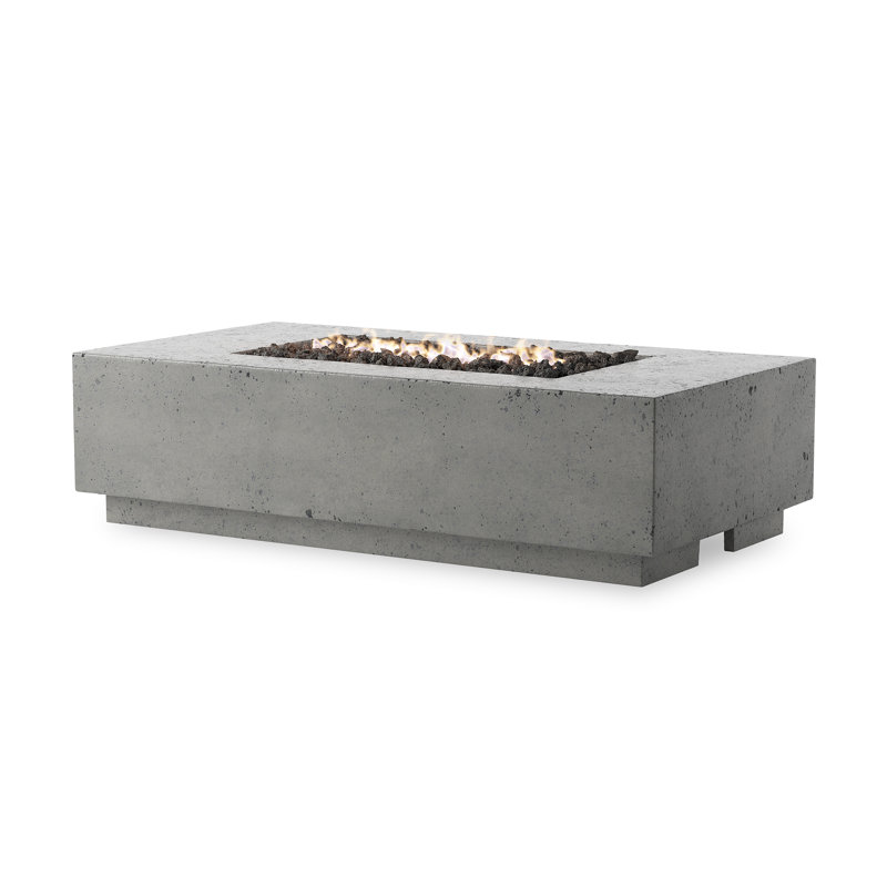 Darshani Rectangle Concrete Fire Pit Table, Pewter Concrete, Natural Gas