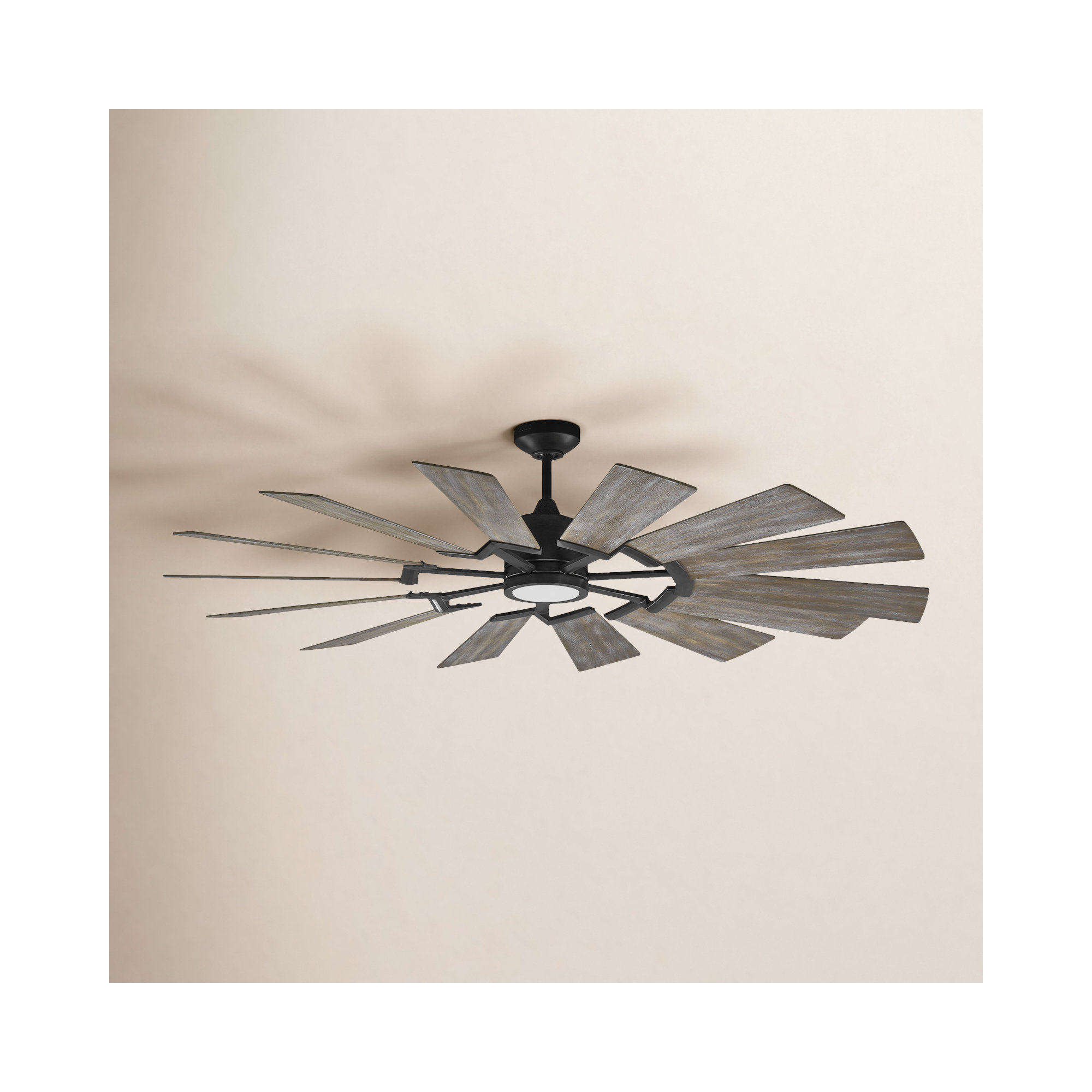 Elainea 62'' 14 Blade Ceiling Fan with LED Light Kit, 62 inches, Aged Pewter with Light Grey Weathered Oak Blades