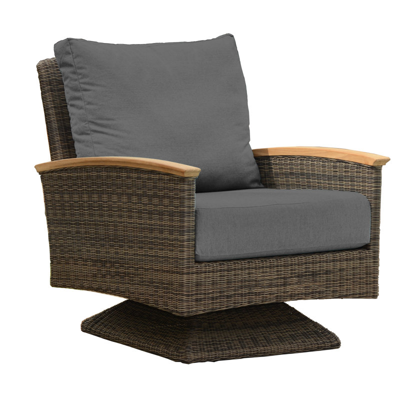 Bella Wicker Teak Outdoor Swivel Lounge Chair, Brown, Cast Charcoal