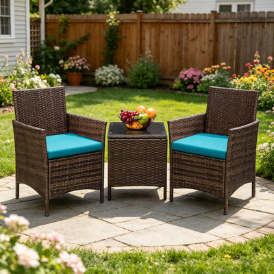 3 Piece Patio Furniture Set Outdoor PE Rattan Wicker Chairs With Soft Cushions And Glass Coffee Table For Garden, Backyard, Porch, Poolside