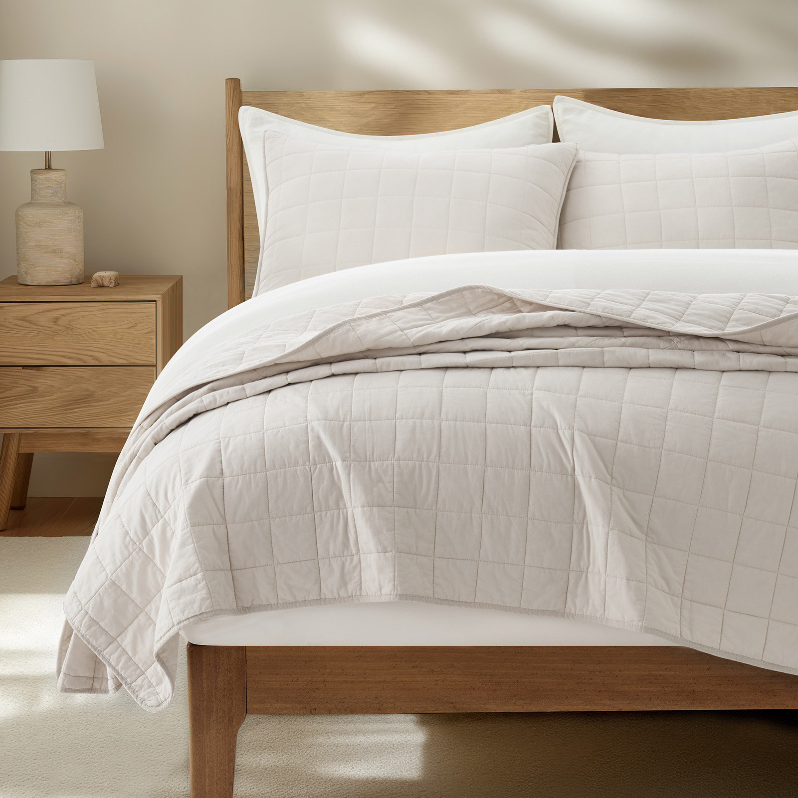 Cotton Quilt Set, Birch, King Quilt + 2 King Shams