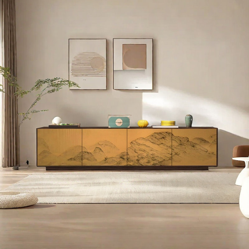 Meuble télé en pin naturel avec beaucoup de rangement, Brun / multicolore, 78.74"