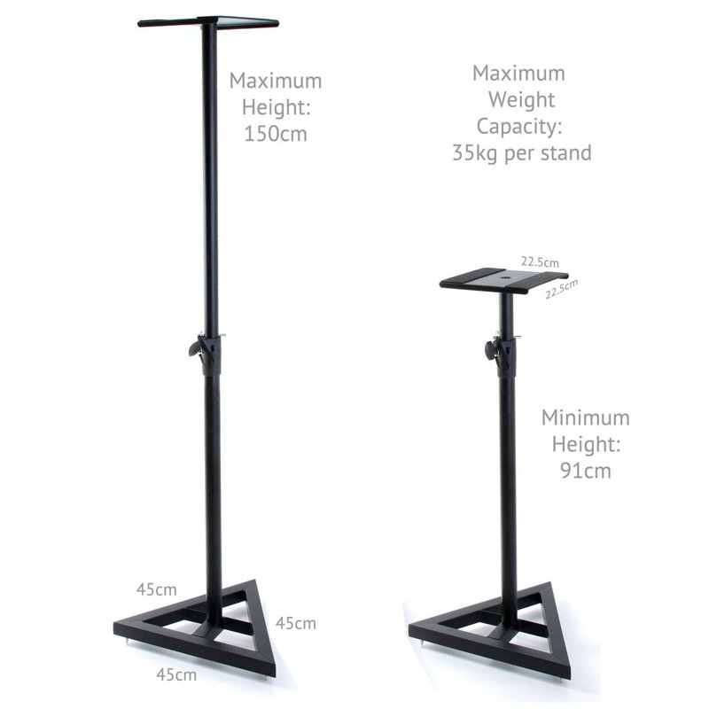 150cm Premium Floor Fixed Height Speaker Stand (Pair) For Studio Monitors And Hi-Fi Loudspeakers - Create Truer Mixes With Optimum Loudspeaker/Monitor Height And Positioning With Rotating Plate For Speakers