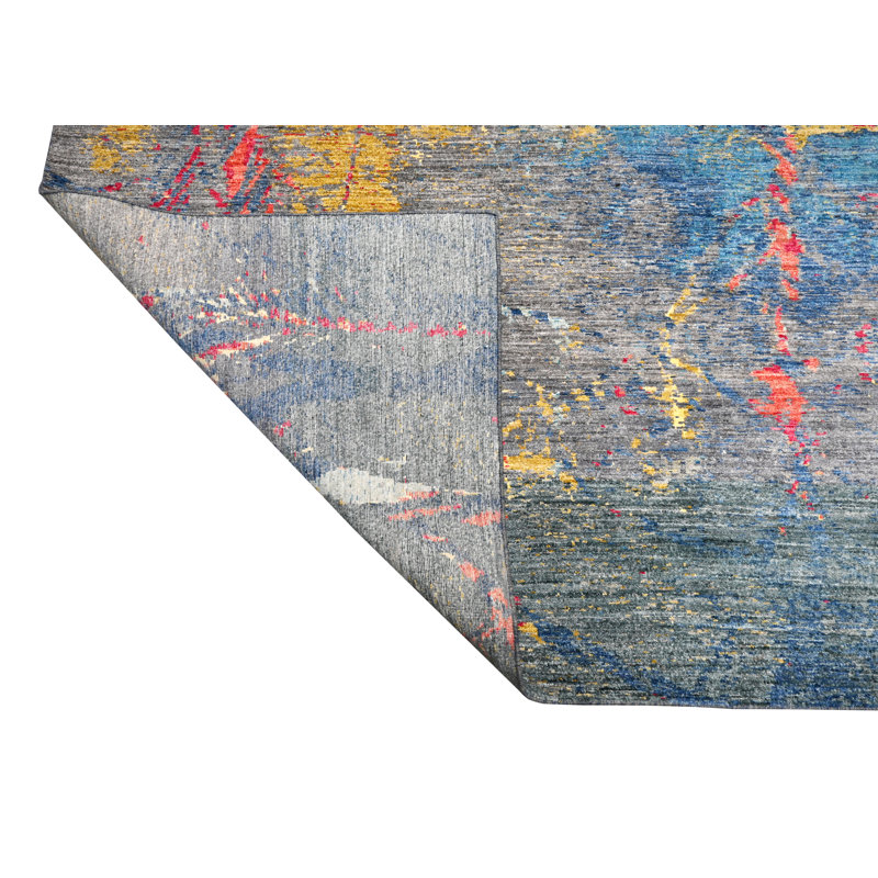 Hand-Knotted High-Quality Blue and Gray Area Rug